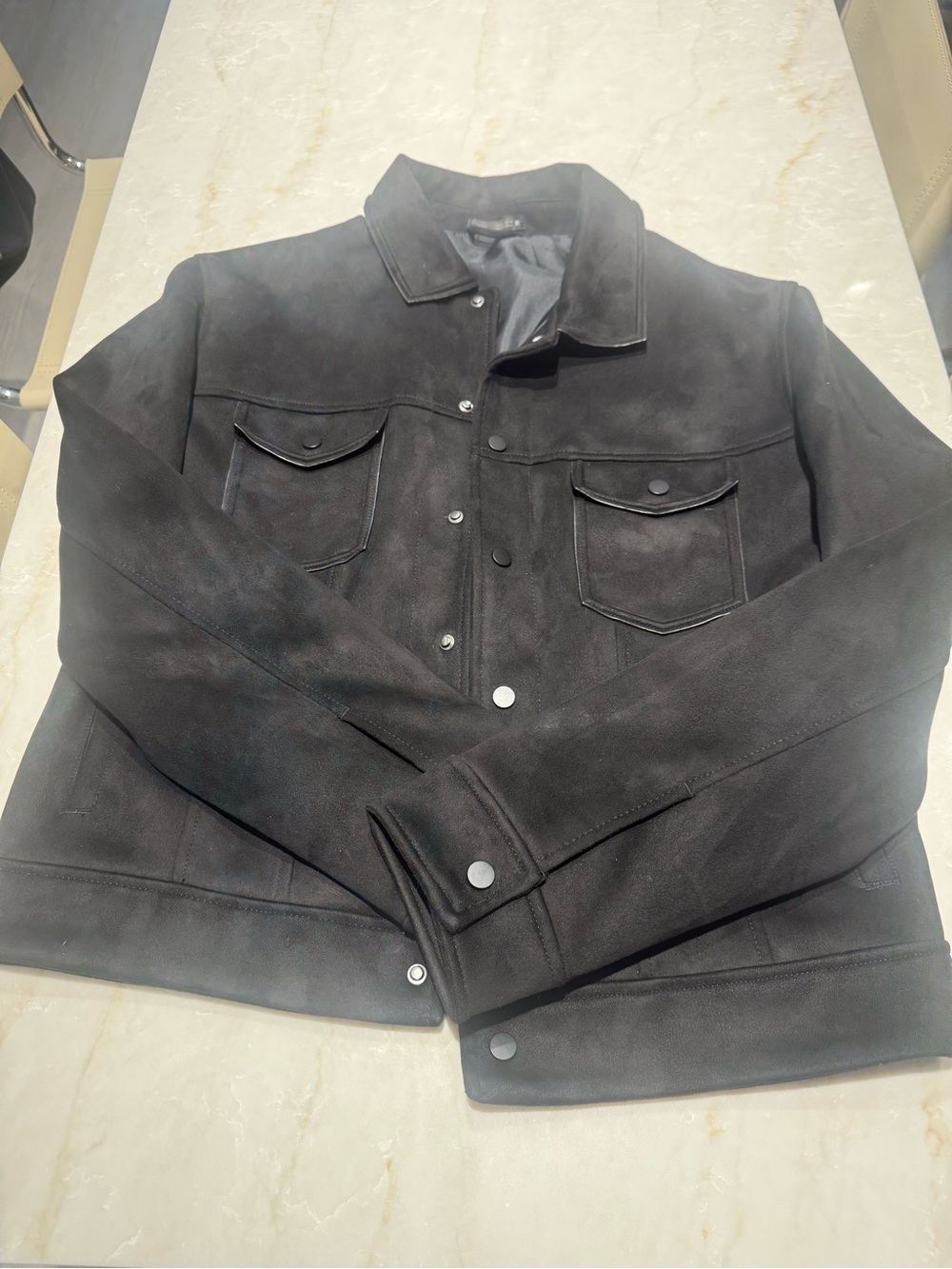 Men's Black Faux Suede Jacket - Classic Snap Front